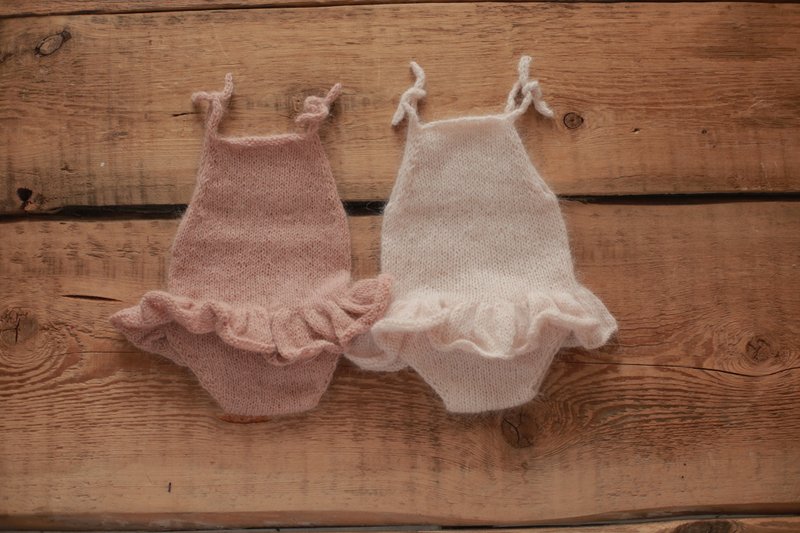 Sundress newborn photography props girl, knit photo prop outfit, ruffle dress - 嬰兒手鍊/飾品 - 羊毛 綠色