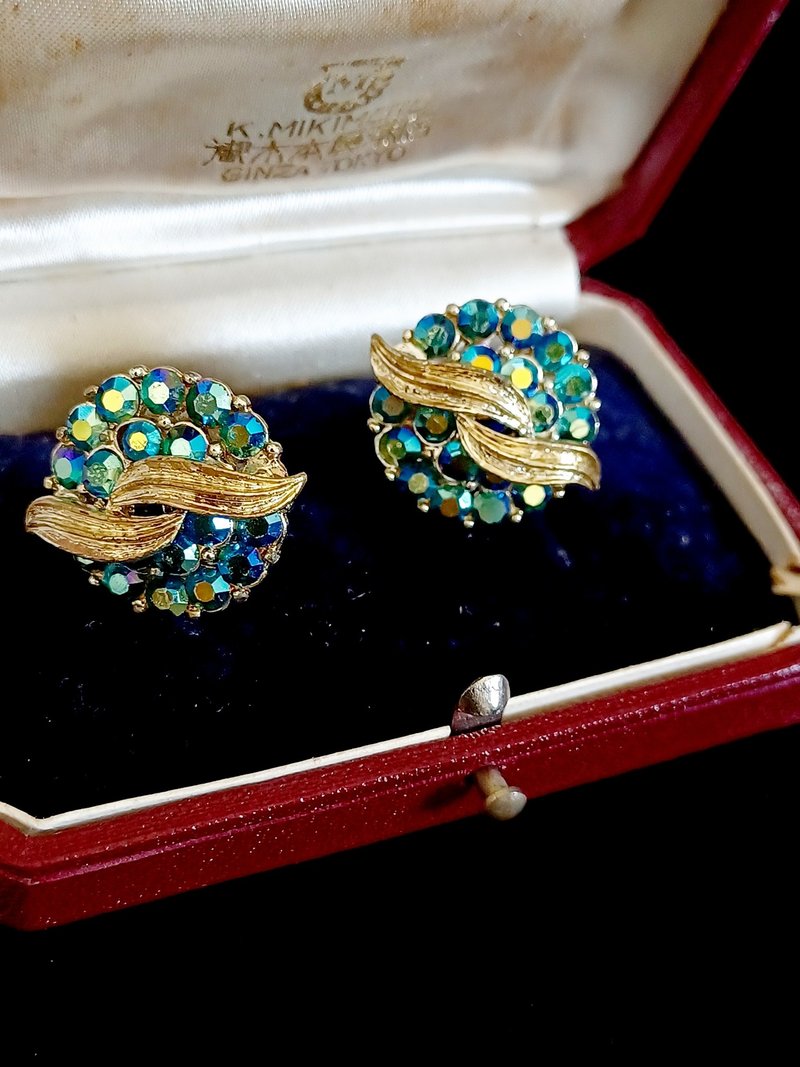 vintage jewelry   CORO 古典藍綠極光萊茵 夾式耳環 - 耳環/耳夾/耳骨夾 - 其他金屬 