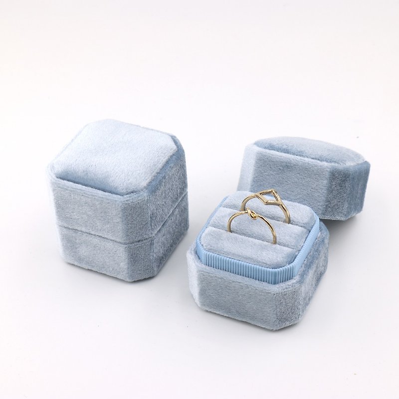 精緻八角形對戒盒 香檳藍 對戒盒 婚戒盒 戒指盒 - 收納箱/收納用品 - 棉．麻 