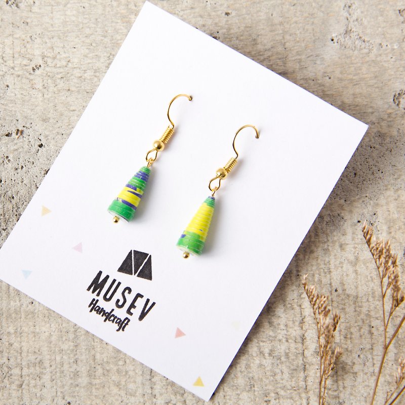 Famous Painting Series - Flowers and Grass Corner Cone Small Earrings - Earrings & Clip-ons - Paper Green