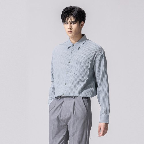 PINLI品立 【雙 11 限定】品立肌理純色長袖休閑衫衣男士修身襯衫