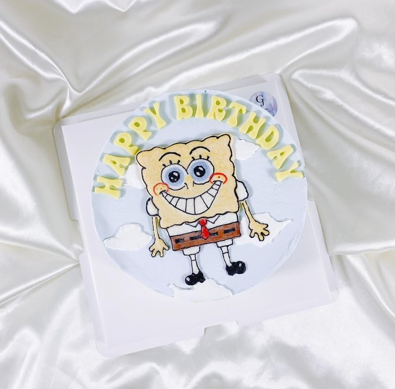 Spongebob Birthday Cake Customized Dessert Mother's Day 6 8-inch Face-to-Face - เค้กและของหวาน - อาหารสด สีเหลือง