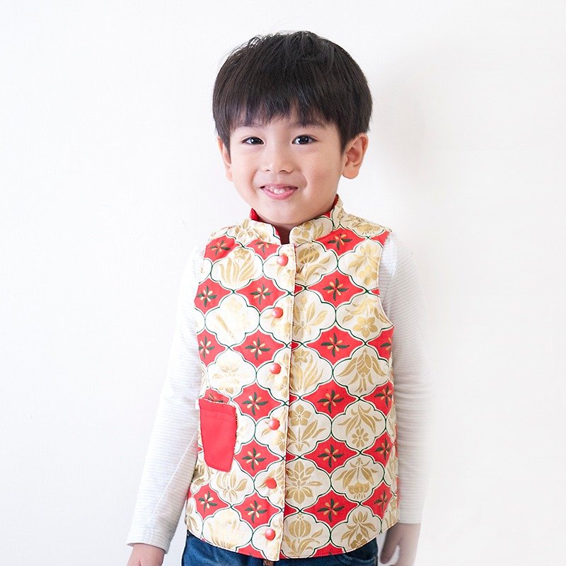 Red exquisite double-sided cotton vest _ gold red _ child models - Other - Cotton & Hemp Red