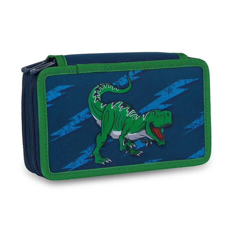 Tiger Family Little Knight Multifunctional Double Creative Stationery Bag - Cosmic Dinosaur - กล่องดินสอ/ถุงดินสอ - วัสดุกันนำ้ สีเขียว