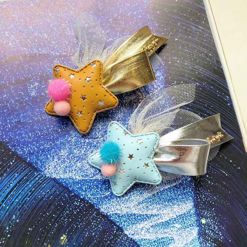 Child Child Parenting Hairpin Hair Accessories Leather Star Metal Meteor - อื่นๆ - หนังแท้ สีน้ำเงิน