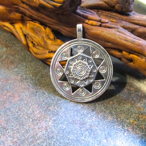Gogodzy Silver Sun symbol medallion,Vintage silver jewellery,ukrainian sun symbol charm