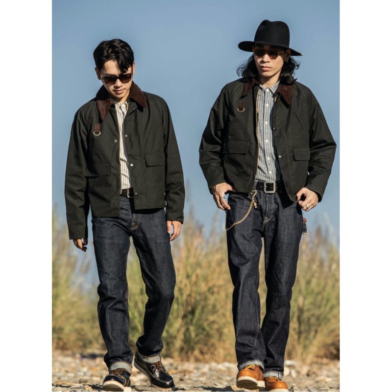 工裝外套 獵裝 釣魚夾克 寬鬆短版 燈芯絨領 男女皆可Spey Jacket - 男裝外套/大衣 - 其他材質 綠色