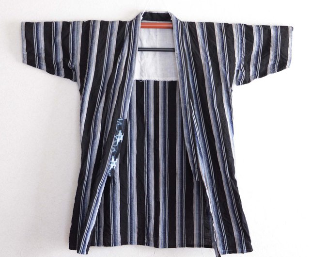 定番最安値野良着 古着 藍染 縞模様 着物 ジャパンヴィンテージ 大正 昭和 リメイク素材 Noragi Jacket Indigo Kimono Japan Vintage Stripe Plain アンティーク着物