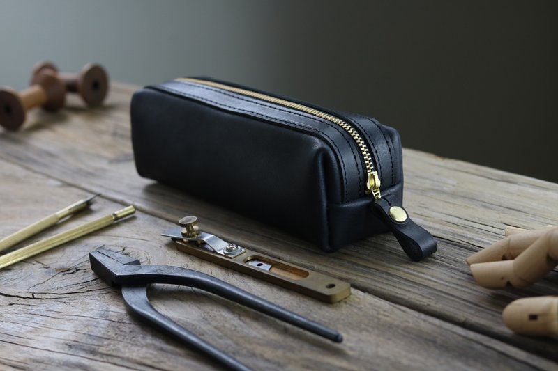 Gentleman Limited 3.0-Pencil Case/Pencil Case/Storage Bag (Black/Black) - กล่องดินสอ/ถุงดินสอ - หนังแท้ สีดำ