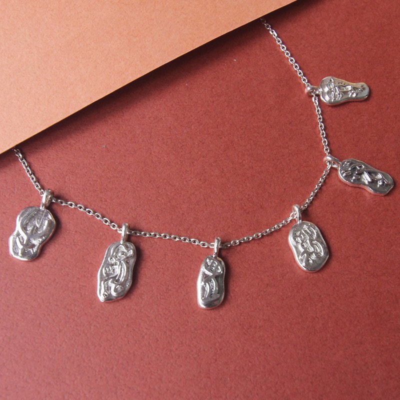 chinese zodiac  pebble hieroglyphs necklace--ox,monkey,rabbit,hen,rat,horse - สร้อยคอ - เงินแท้ สีเงิน