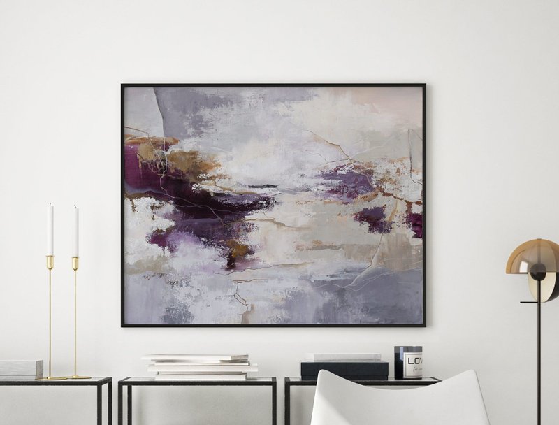 Purple Abstract Painting | Purple Abstract Wall Art | Infinite 2 - 壁貼/牆壁裝飾 - 棉．麻 紫色