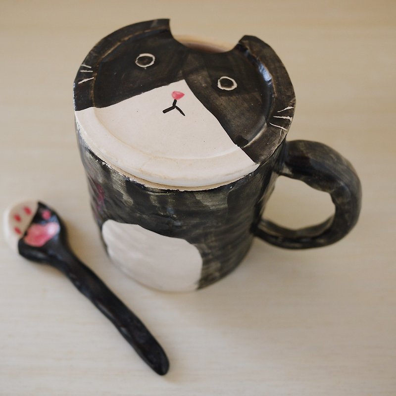マグニャップ【マスク猫】 - マグカップ - 陶器 ブラック