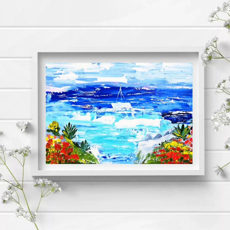 Portofino Painting, Seascape Original Art ,Sailboat Painting ,Travel Artwork - 海報/掛畫/掛布 - 棉．麻 多色