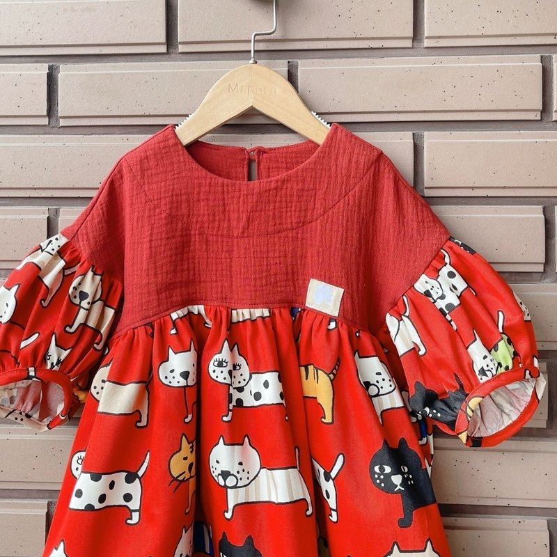 Big Baby Cat Red - Puff Sleeve Top Ready Stock - Skirts - Cotton & Hemp Multicolor