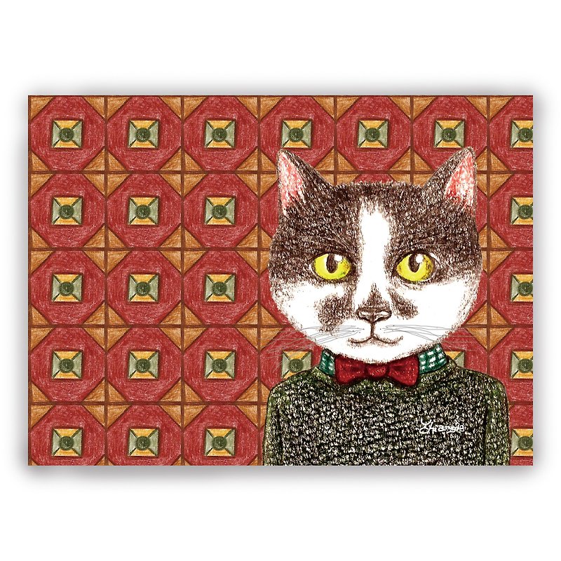 Hand-painted illustration universal card/postcard/card/illustration card--vintage tile 02+ sweater Benz cat - การ์ด/โปสการ์ด - กระดาษ 