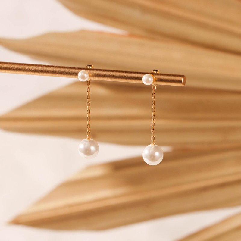 Pearl Drop Earrings Pearl Earrings Pearl Jewelry Threader Earrings Chain Earring - Earrings & Clip-ons - Silver Gold