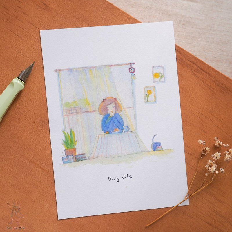 日常 / イラスト水彩ポストカード / 04.朝ごはんを食べる - カード・はがき - 紙 多色