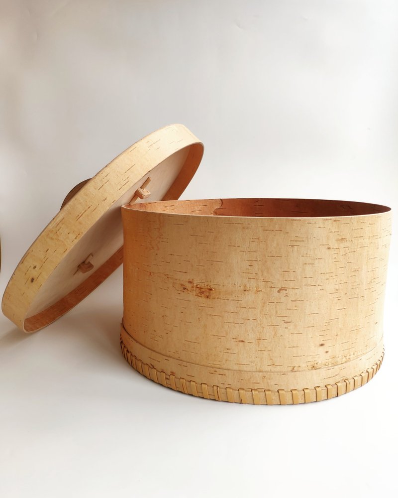 Round birch bark box with original bark ornament gift for her - ขวดใส่เครื่องปรุง - ไม้ 