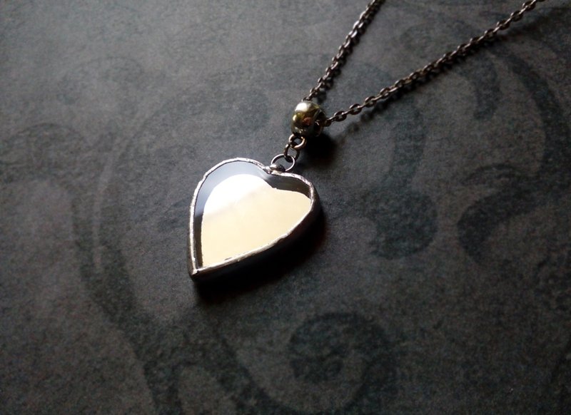 Mirror heart glass necklace. heart necklace. kawaii pendant. Tin soldered mirror - สร้อยคอ - แก้ว 