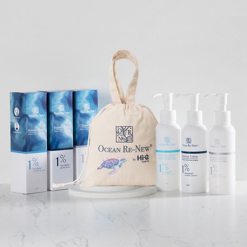 Christmas Basic Skin Care Set|Ocean Re-New Cleasing Repair Set + Gift Canvas Bag - Travel Kits & Cases - Concentrate & Extracts Blue