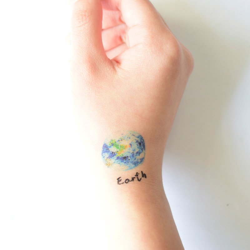 地球 星空刺青 紋身貼紙 可客製 兩張入 - 紋身貼紙 - 紙 藍色