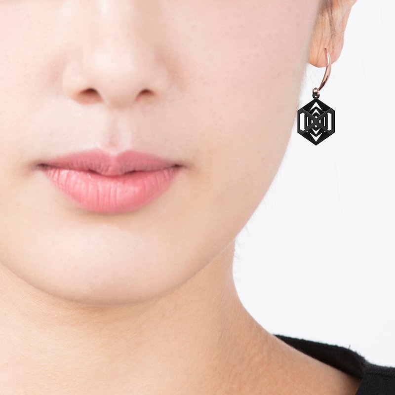 3D 打印菱形耳環 (黑色) | 縮放系列 - 耳環/耳夾 - 塑膠 黑色