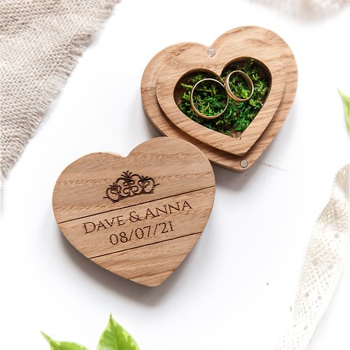 DejavuWood Heart engagement ring bearer box for wedding, Personalized ring holder