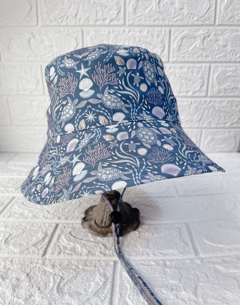 RARAKO-Handmade parent-child hats-Adults & children's fisherman hats-Ocean Pearlescent Dark Blue Hot Silver Turtle - Hats & Caps - Cotton & Hemp 