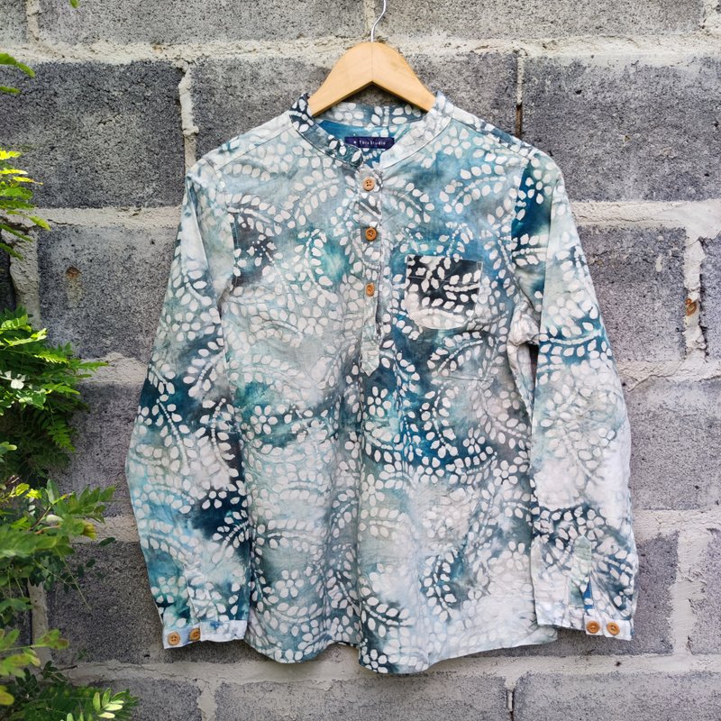 Vintage T Bis Studio Frozen Leaf Tie Dye Hand Dyed Shirt - 女襯衫 - 棉．麻 綠色