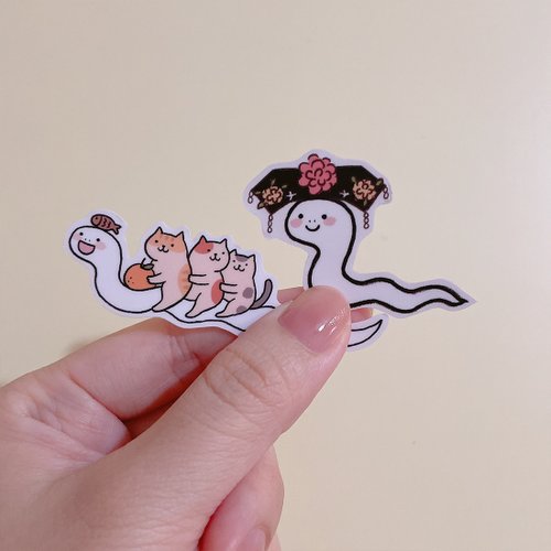 曼曼插畫 萬用防水透明小貼紙 / 蛇蛇兩隻 / 行李箱貼紙 透明貼紙 萬用貼紙