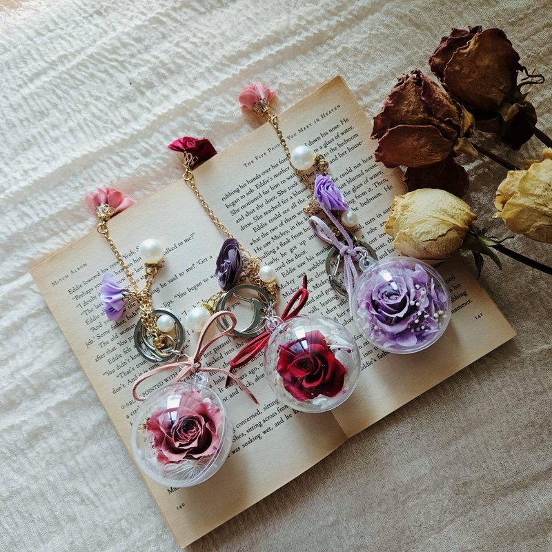 波波球玫瑰吊飾 永生花鑰匙圈 - 乾燥花/永生花 - 植物．花 粉紅色