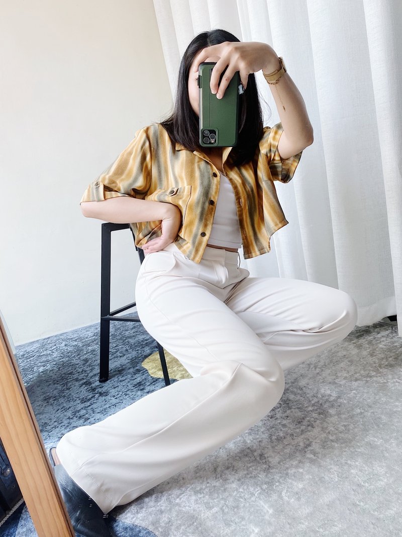 米白素面垂墜優雅經典幹練少女 軟質紡紗薄料長褲寬褲 pants - 女長褲 - 聚酯纖維 白色