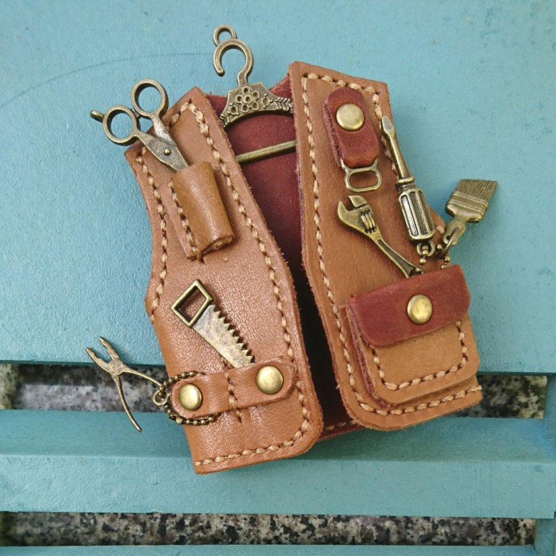 Leather gadgets-handmade mini leather vest necklace/pin/pendant - Necklaces - Genuine Leather Brown