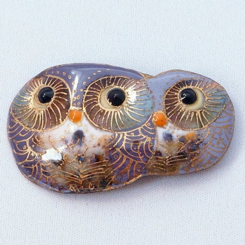 ふくろうペア(藤色)の七宝焼ブローチ - 胸針 - 其他金屬 紫色