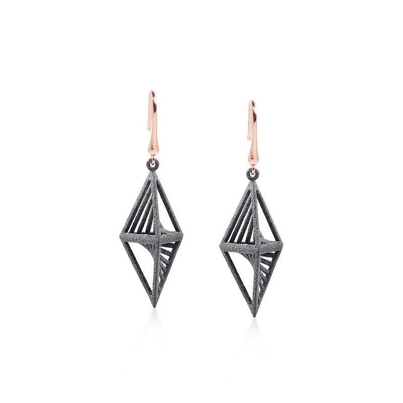 【String Art】3D Printed Triangular Rhombus Earrings - ต่างหู - โลหะ สีเทา
