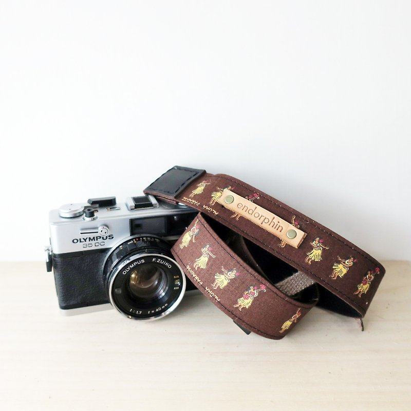 [Endorphin] Handmade camera strap cowhide + cotton webbing + metal buckle [TRAVELER travel series-Hawaii] - Cameras - Cotton & Hemp Brown