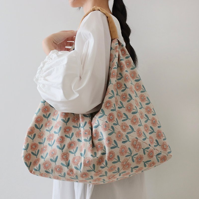 Thick Linen and linen pink dandelion Japanese style shoulder environmentally friendly bag Azuma bag-made to order- - Messenger Bags & Sling Bags - Cotton & Hemp Pink