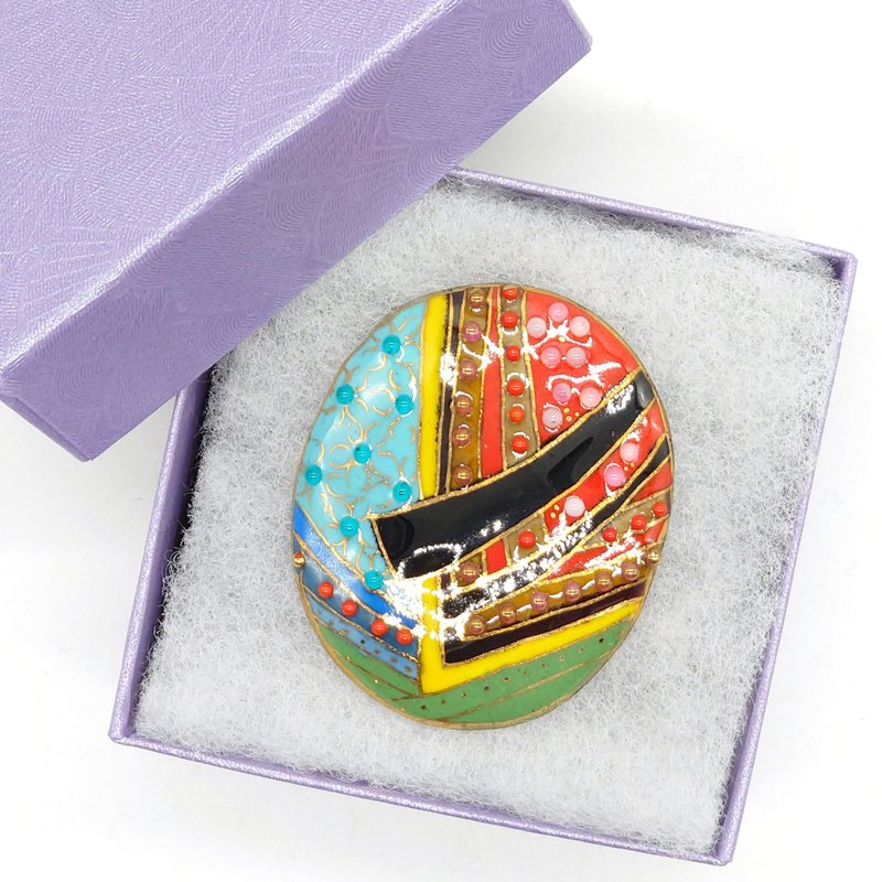 Cloisonne brooch of twelve-layered kimono (abstract) - เข็มกลัด - โลหะ สีแดง