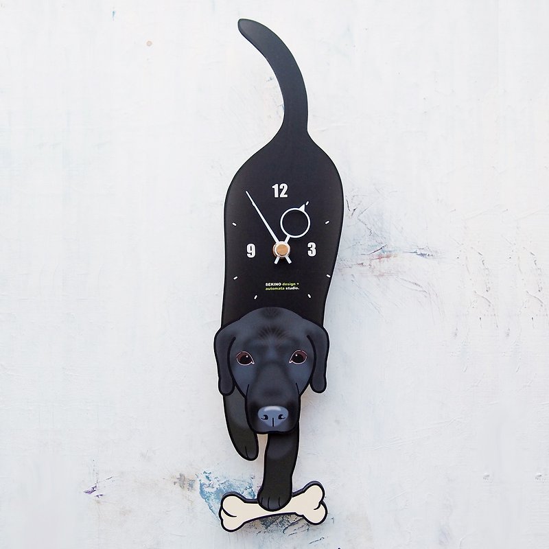 D-183 拉布拉多寻回犬(黒) - 動物造型鐘擺鐘 - 時鐘/鬧鐘 - 木頭 白色