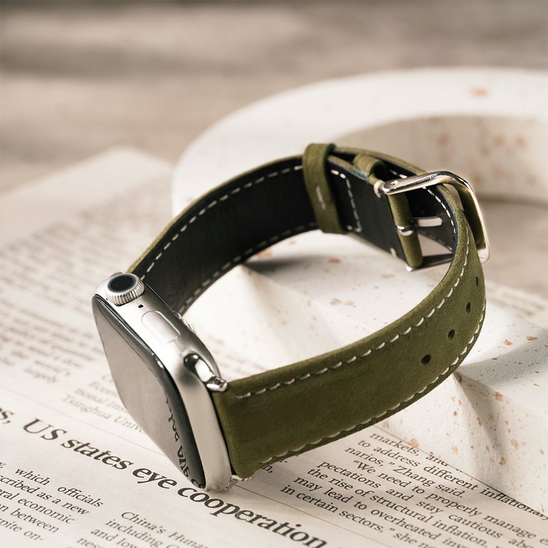 Apple watch - 【經典磨紗訂製色】車線真皮蘋果錶帶 - 錶帶 - 真皮 