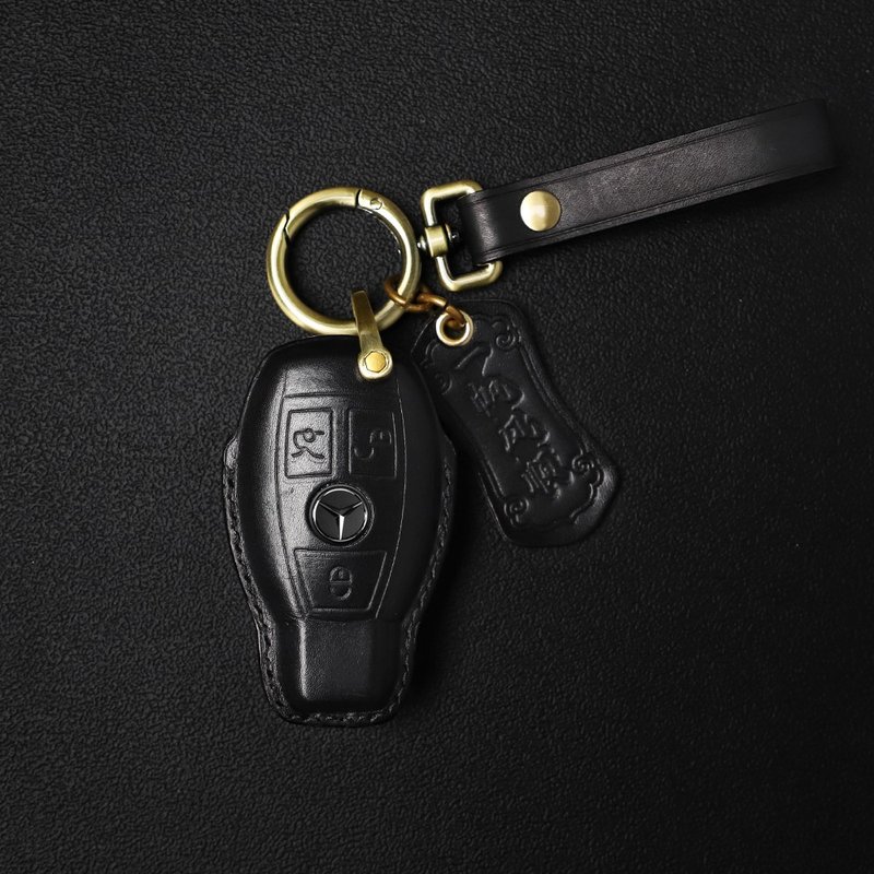 Handmade Genuine Leather Car Key Case for Benz A250 C300 W205 W213 CLA CLS - ที่ห้อยกุญแจ - หนังแท้ สีดำ