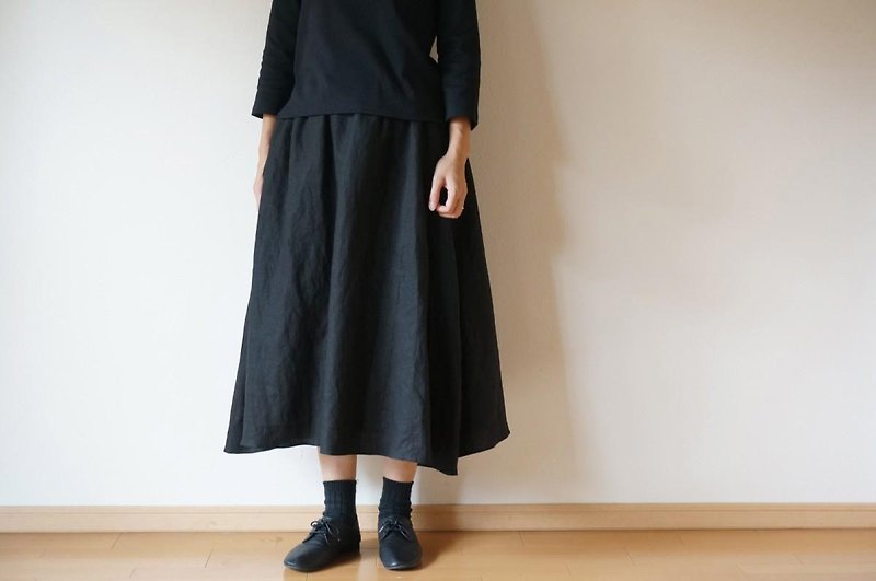 Linen Skirt - スカート - コットン・麻 ブラック