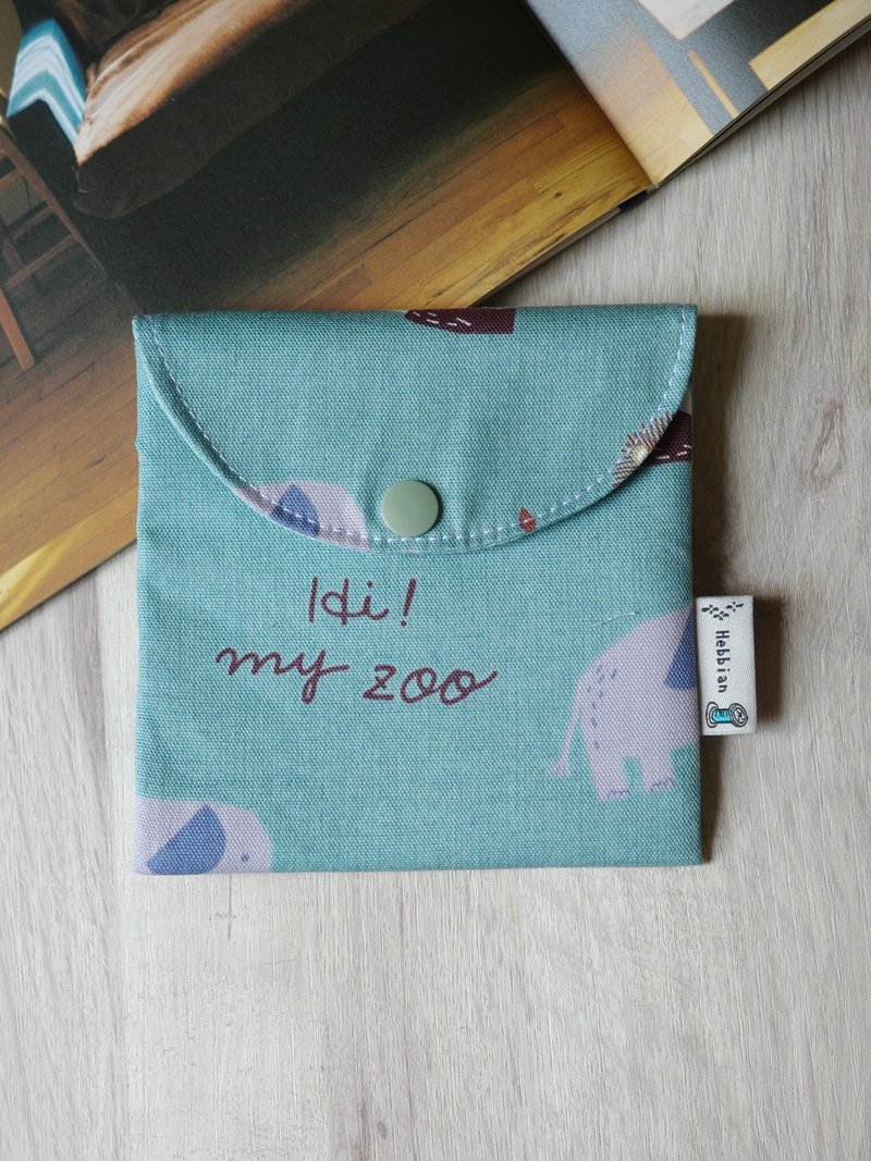 Zoo Animals Lake Blue - Cotton Pad Pouch, Mask Pouch, Sanitary Pad Pouch, Small Organizer Pouch | Hebbian Handmade - Toiletry Bags & Pouches - Cotton & Hemp 