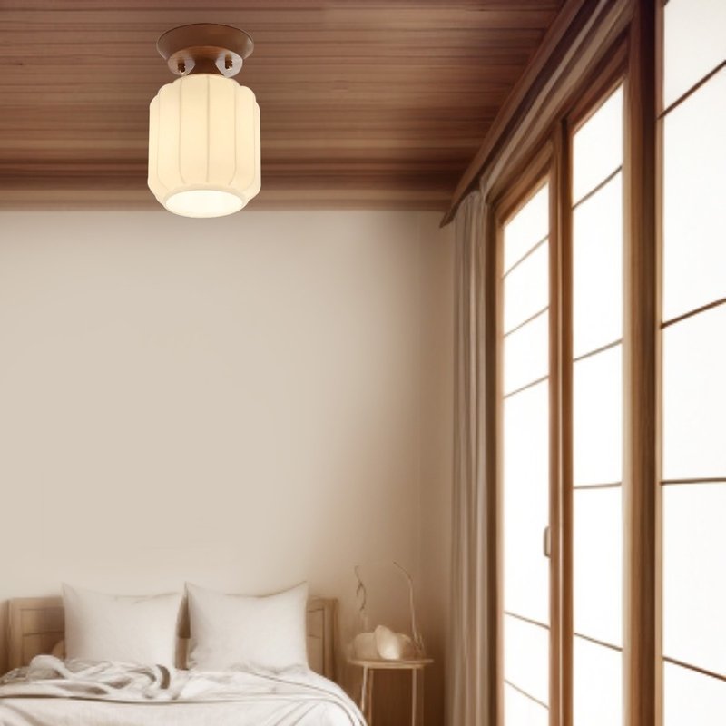 Taisho retro Western style North American ash wood ceiling lamp handmade by wood craftsmen 323LC - โคมไฟ - ไม้ สีกากี