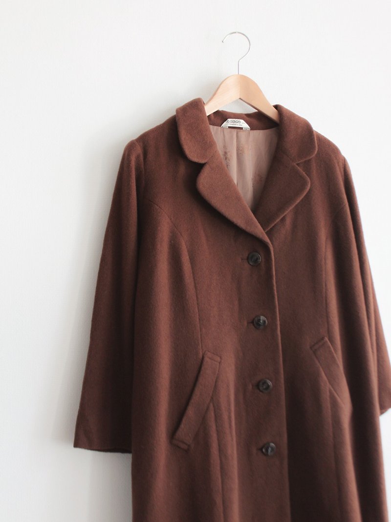 Winter retro Japanese flower lining caramel brown wool vintage coat jacket - Women's Casual & Functional Jackets - Wool Brown