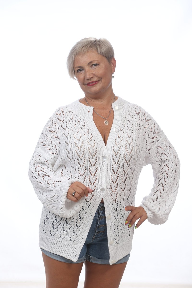 Cardigan jacket white hand knitted cotton - Women's Casual & Functional Jackets - Cotton & Hemp White