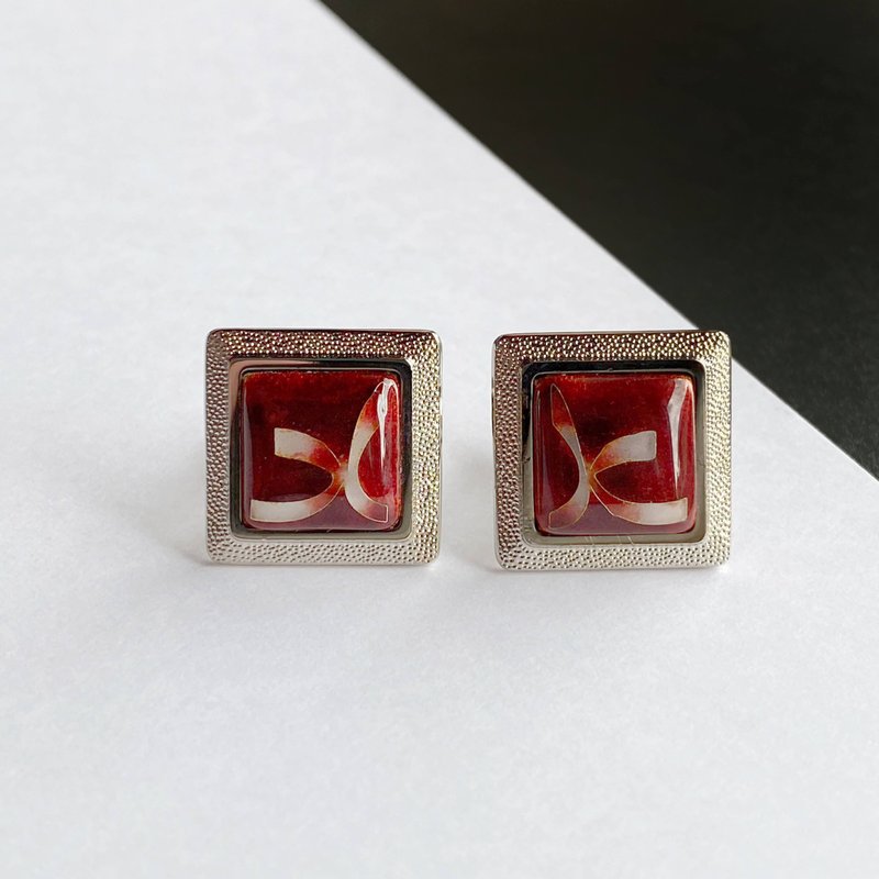 リボン【ルビー Ruby】 七宝焼のカフスボタン カフリンクス  純銀胎有線七宝 - 袖扣 - 其他材質 紅色
