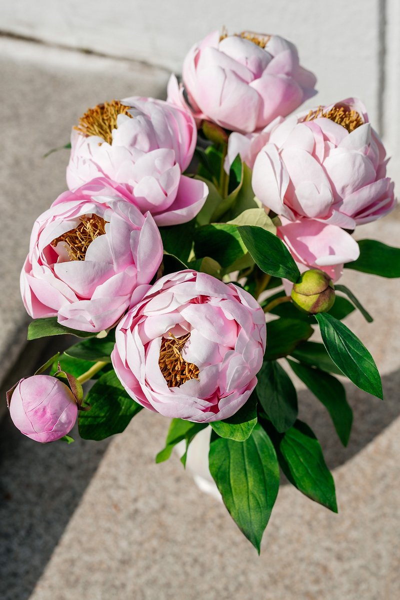 Plastic Dried Flowers & Bouquets Pink - Clay peony bouquet, Cold porcelain flowers, Faux white peony, Gift for her