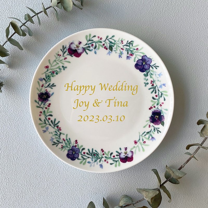 瓷 裝飾/擺設  - 客製化禮物-唯美三色堇花圈8吋骨瓷盤  結婚禮物