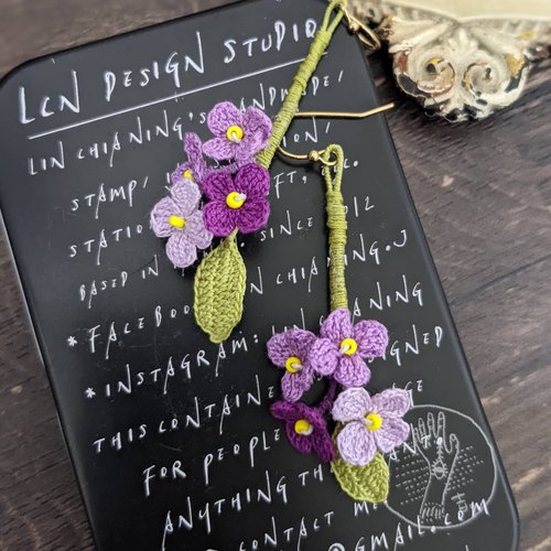 momolico.handmade 蕾絲 串珠 鉤針 編織 刺繡 耳環 花束 可改夾式